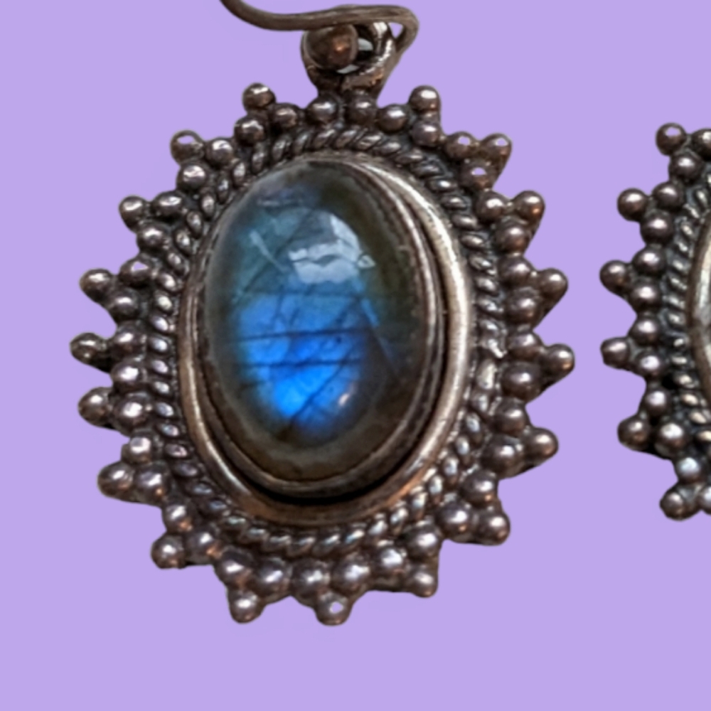 Vintage Pure Sterling Silver Labradorite earrings Healing